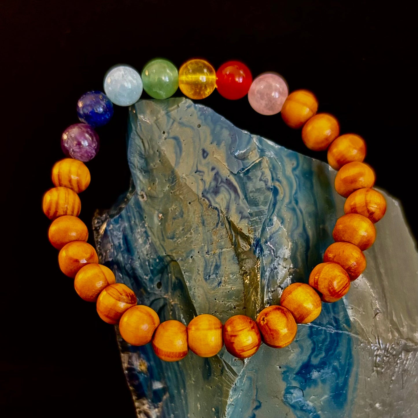 Chakra Balance Wooden Bead Bracelet – Lightweight Handmade Energy Bracelet for Small Wrists